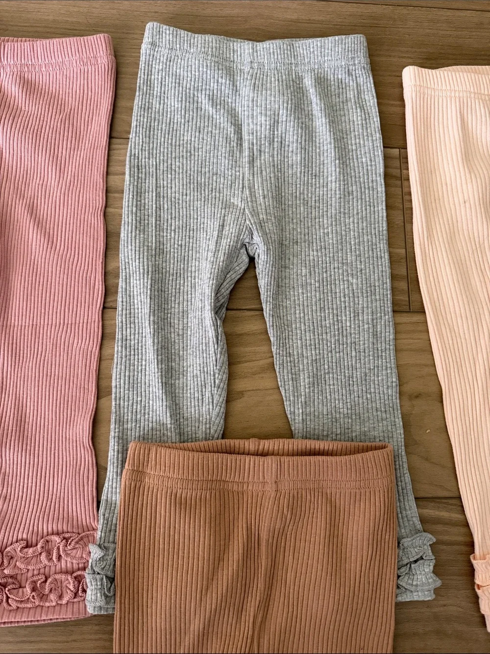 Ribbed Ruffle Hem Kids Leggings - Pink, Gray, Cream, Brown